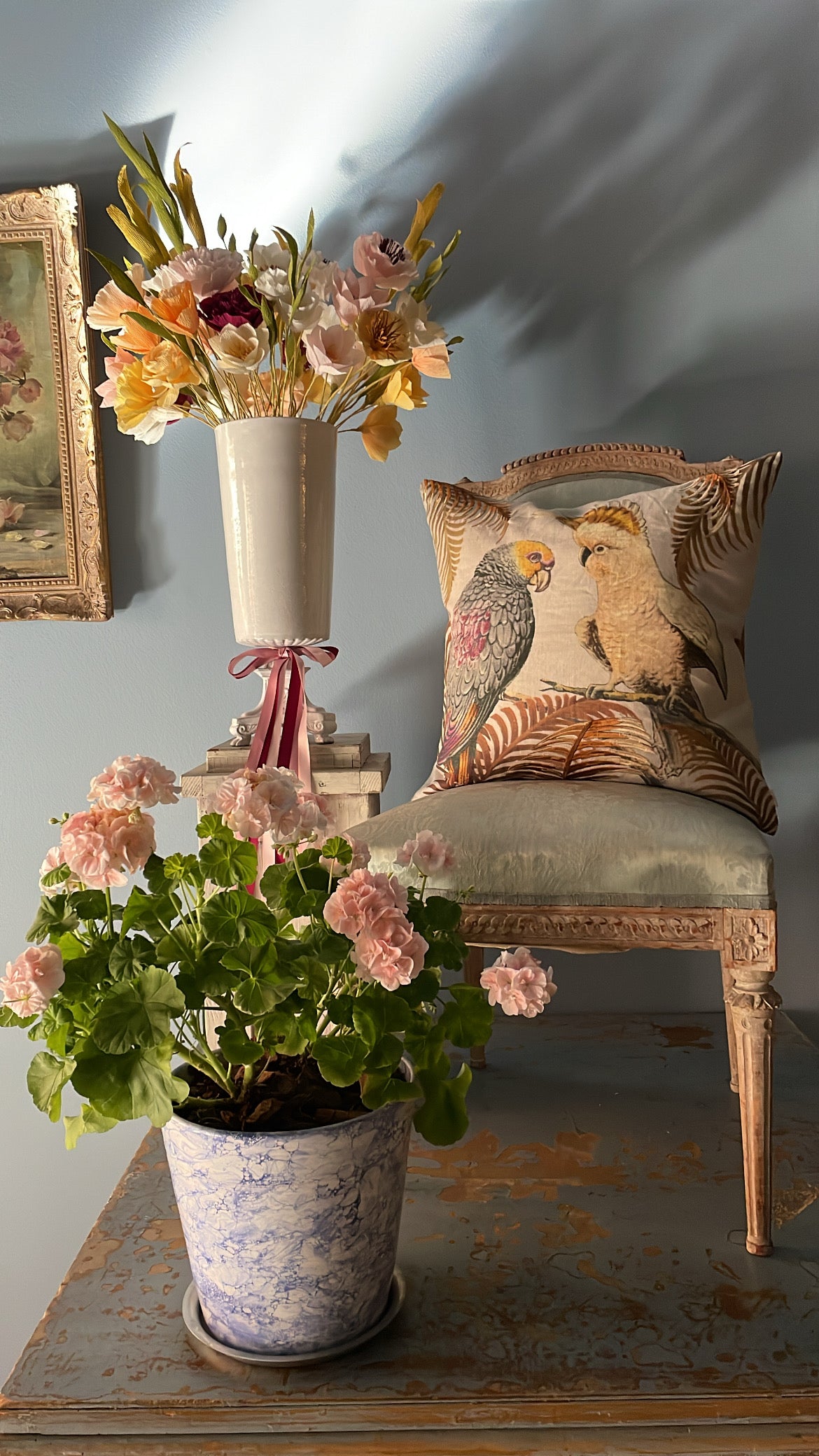 Parrot and Palm Parchment Cushion - John Derian