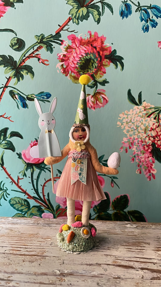 Easter Girl - Blue Bunny Pick - Figure | Vintage by Crystal Spun Cotton Ornament