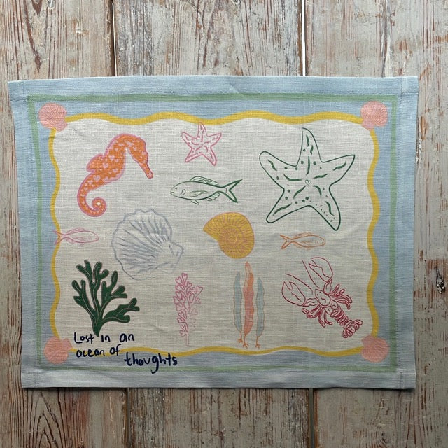 Lost in Thoughts of Ocean Placemat (Light Blue & White) - NojiNoji