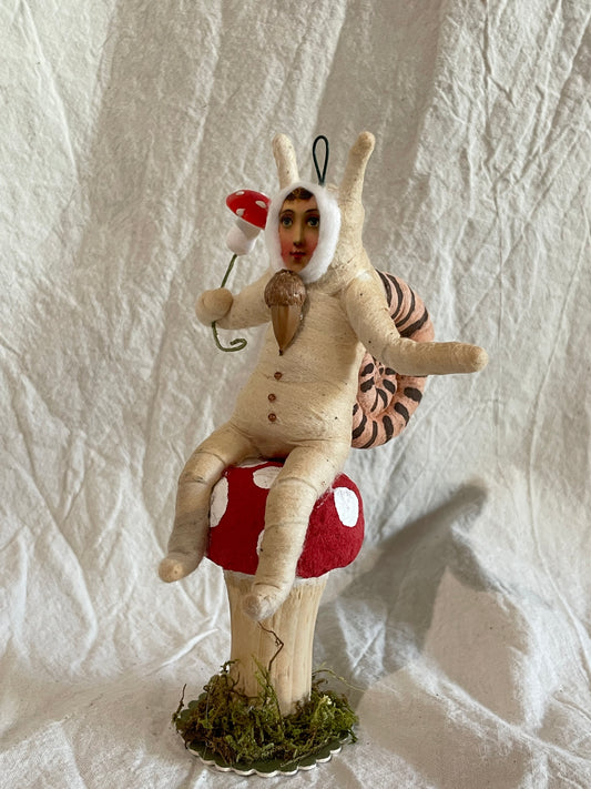 Snail Child On Mushroom - Vintage by Crystal | Vintage by Crystal Spun Cotton Ornament