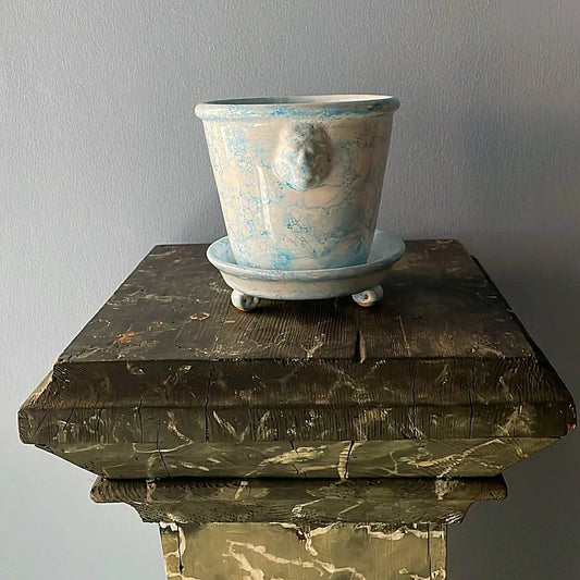 Light Blue Lion Pot Marbleized | Handmade Erik Bendtsen Ceramics