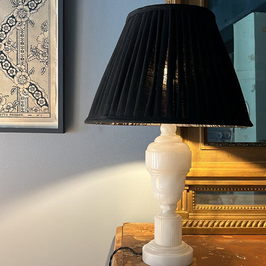 Pair of Alabaster Table Lamps with Shades, Mid 20th Century