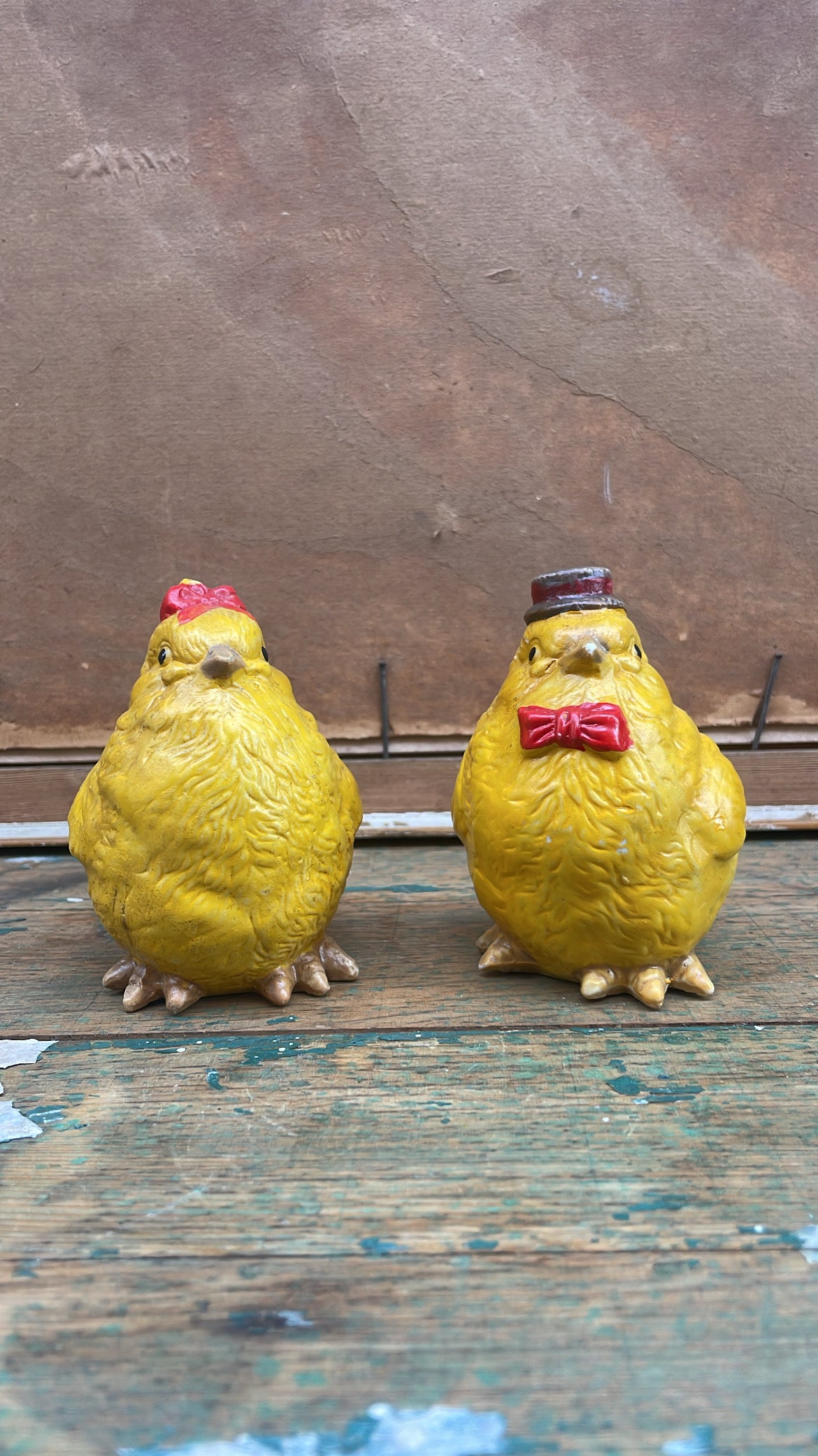 Vintage Ceramic Chickens, Lidded Jar & Companion Figurine (Set of Two Pairs)