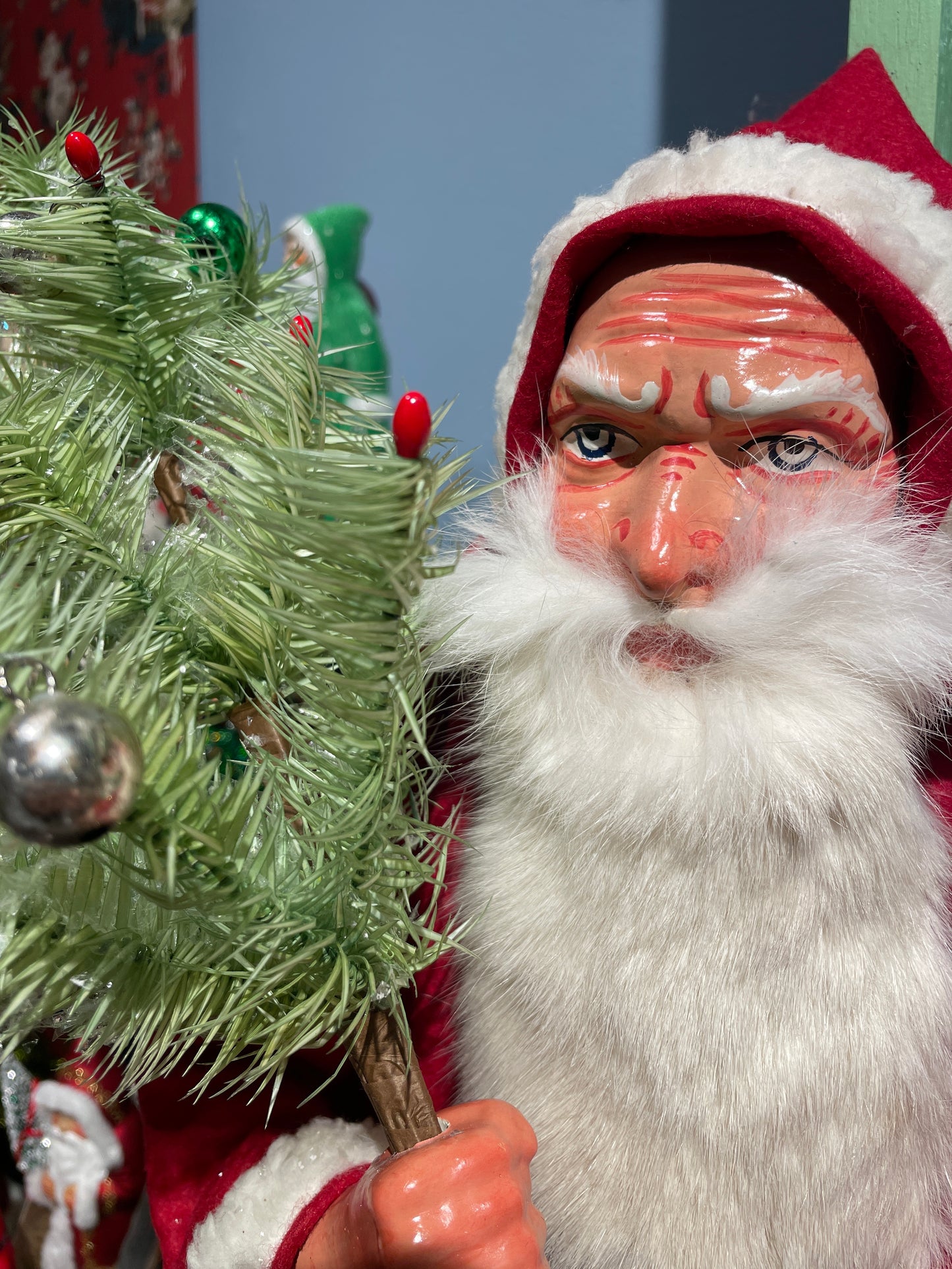 Nostalgic Large Santa Claus with Feather Tree