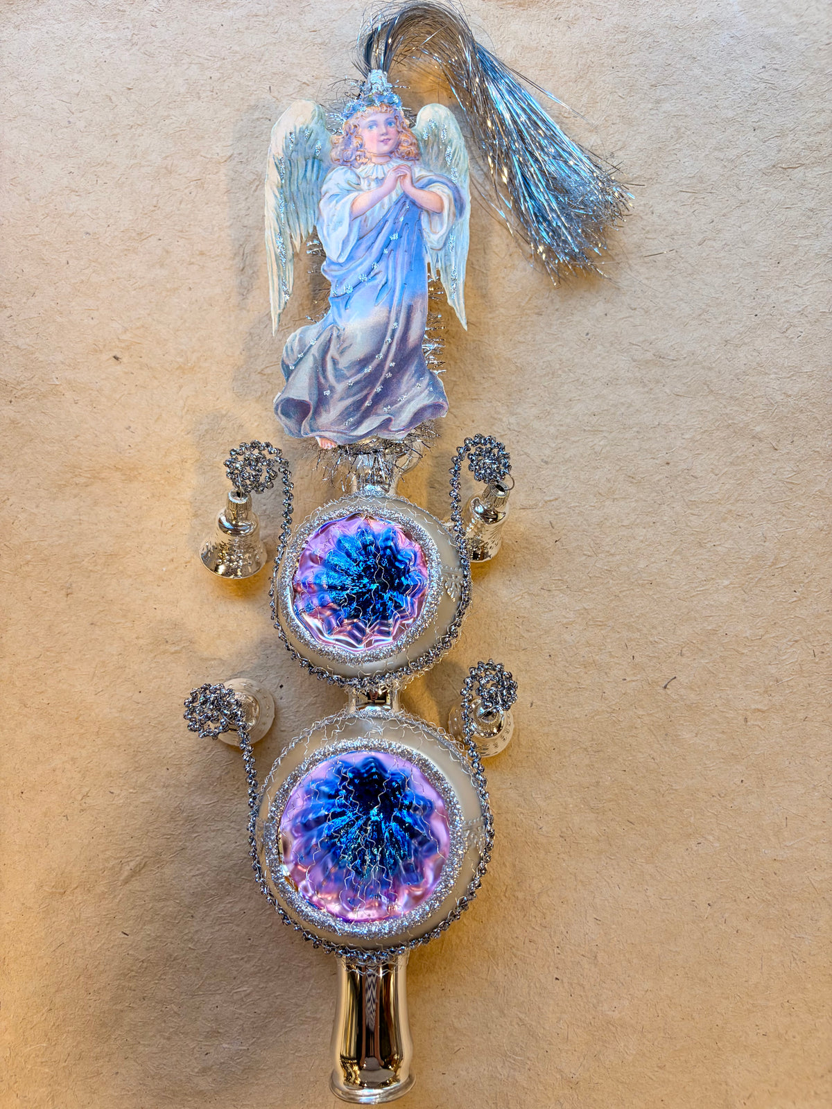 Large Silver and Blue Angel Tree Topper