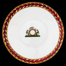 John Derian Dogs Coat of Arms Dinner Plate, set of 6 by Astier de Villatte, B2B view on black background