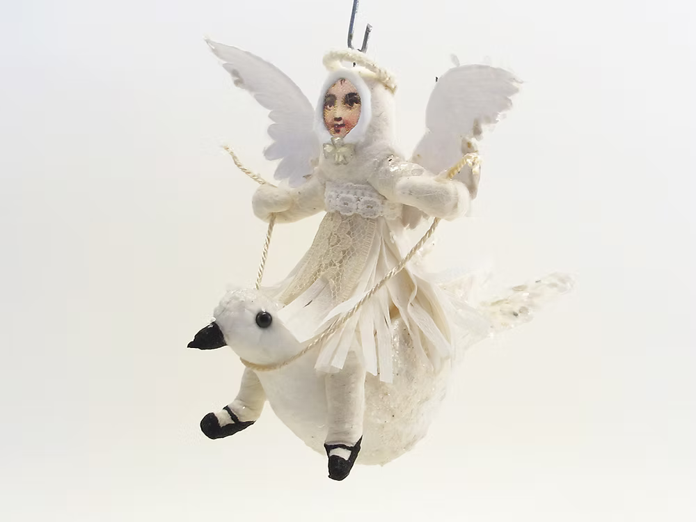 Angel Dove Rider Ornament | Vintage by Crystal Spun Cotton Ornament