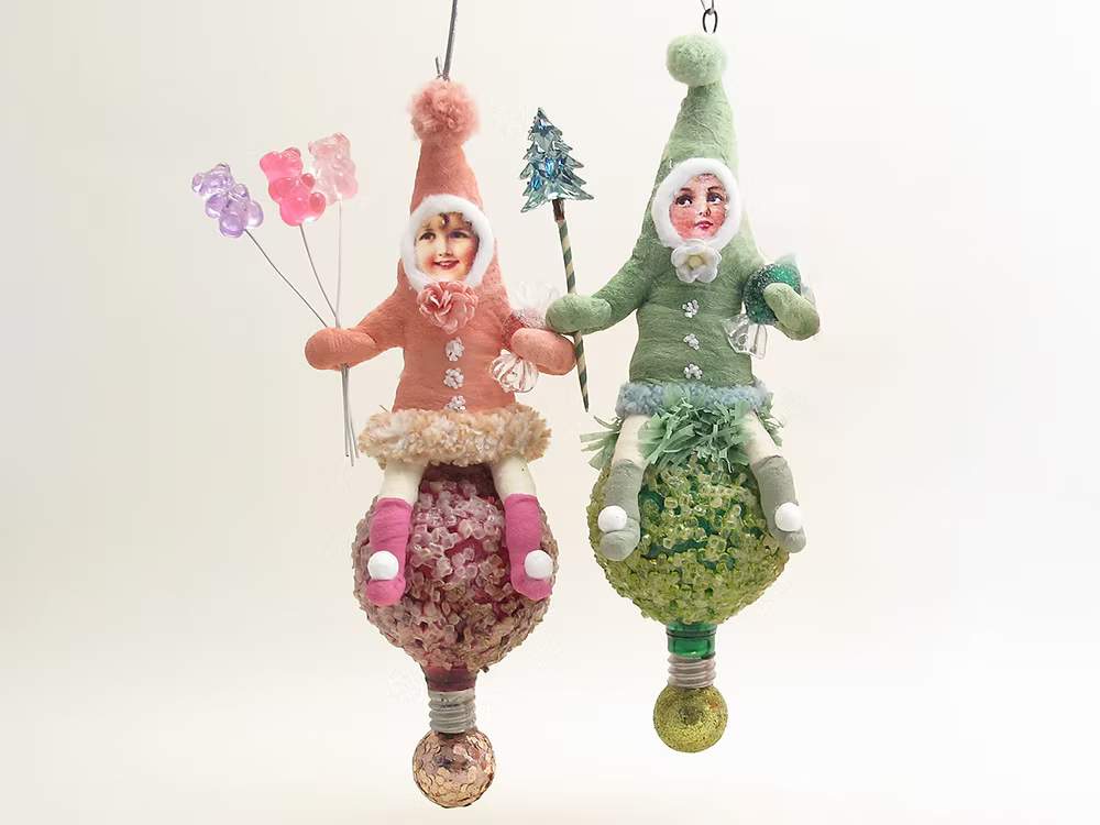 Assorted Popcorn Ball Elf Ornament | Vintage by Crystal Spun Cotton Ornament