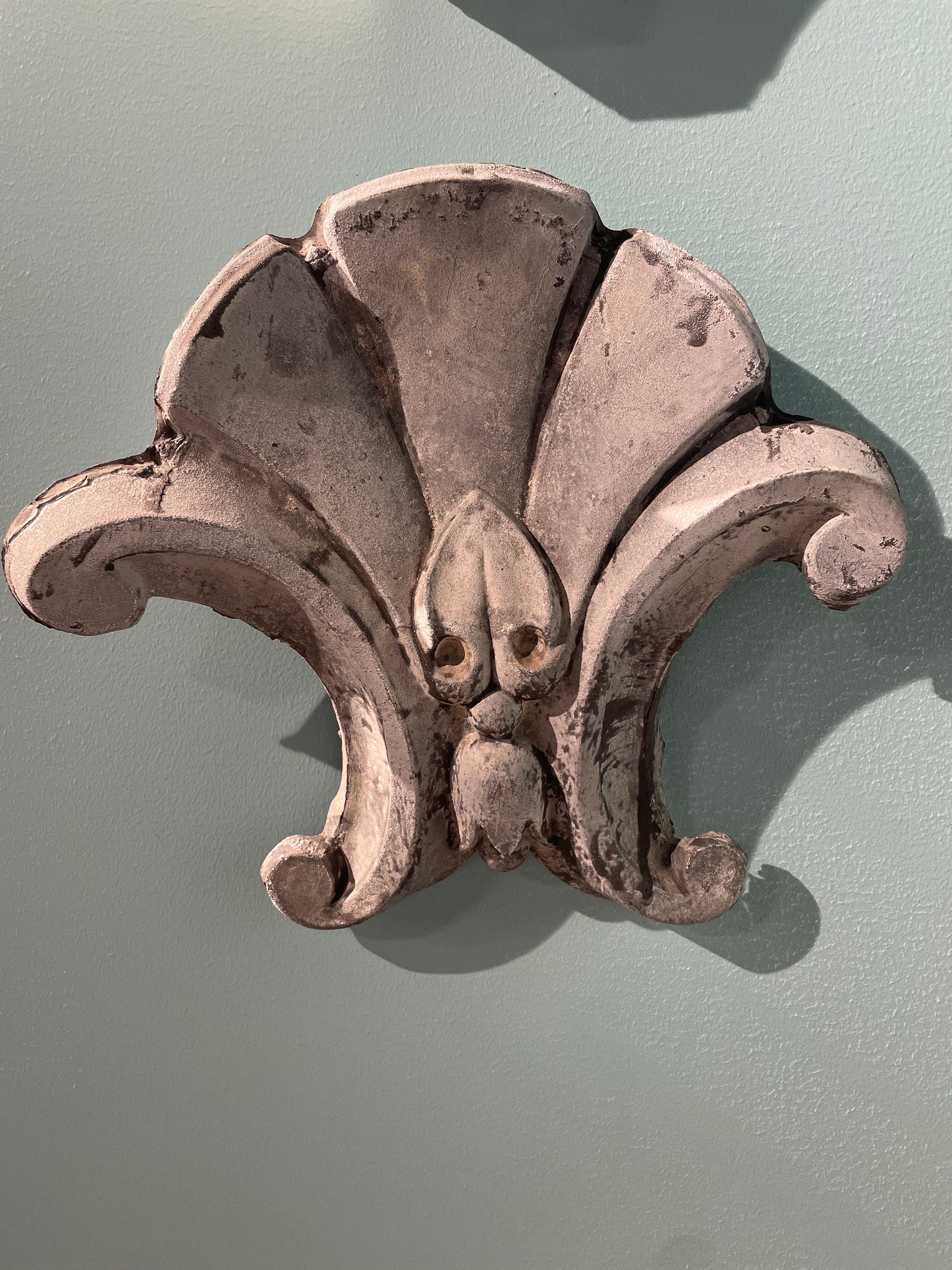 Set of Two Antique French Fleur de Lis Ridge Rooftop Finials -Old Zinc