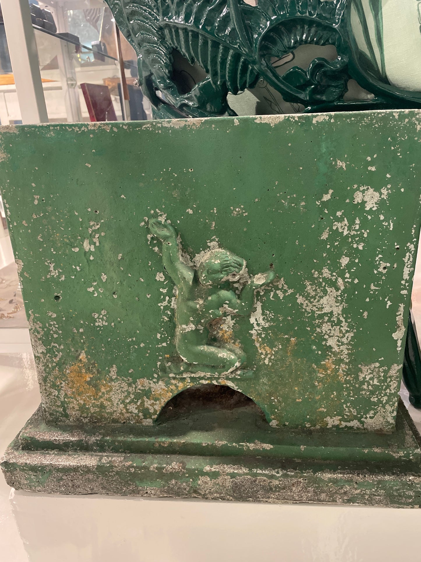 Pair of Green Concrete Stands with Mermaids - Antique