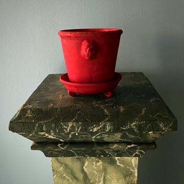 Red Unglazed Lion Pot with Saucer on Legs | Handmade Erik Bendtsen Ceramics