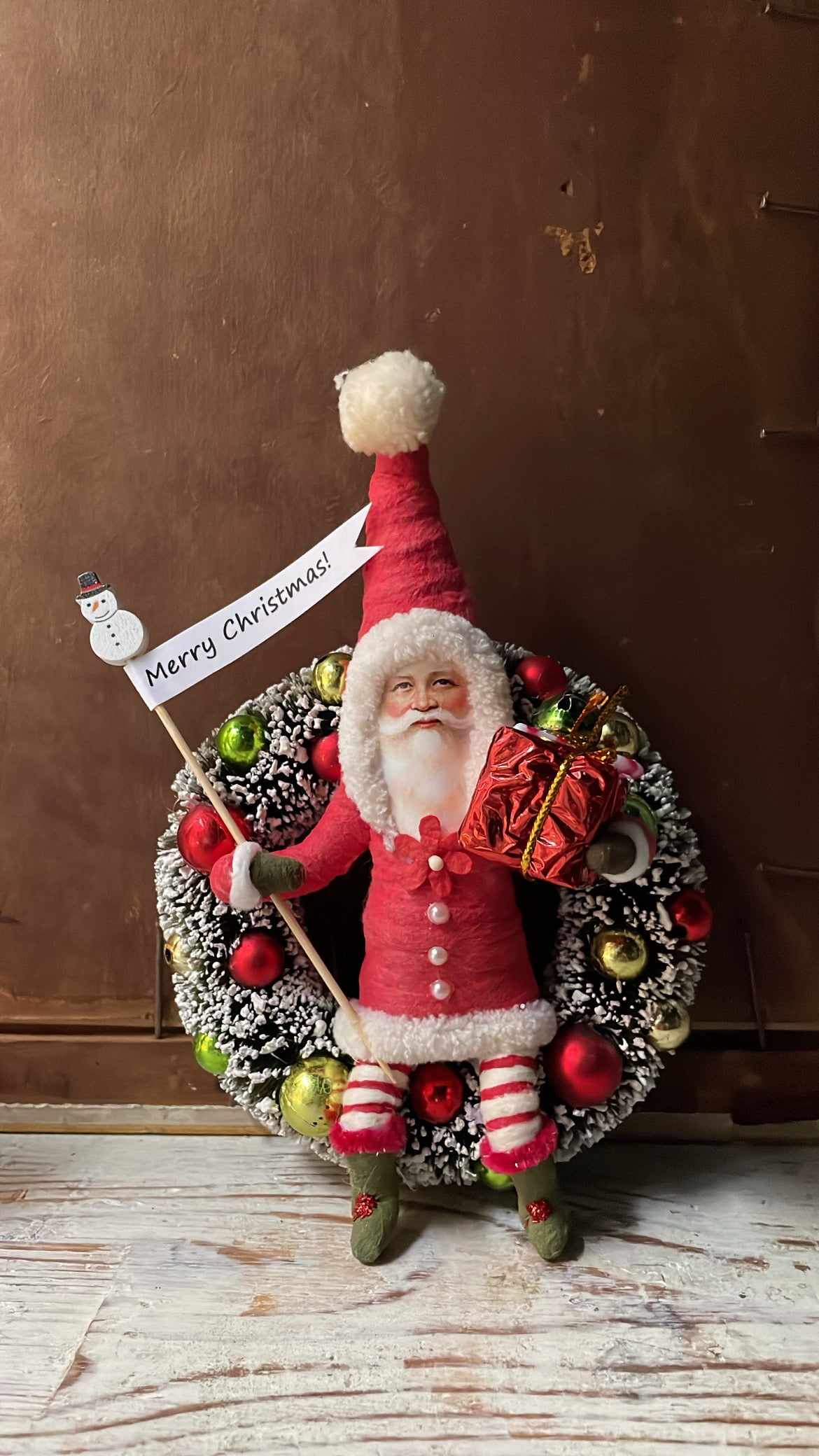 Santa Wreath Ornament | Vintage by Crystal Spun Cotton Ornament