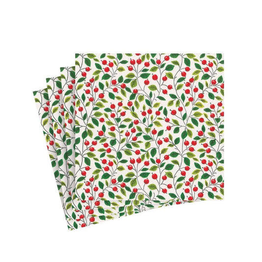 Berries and Leaves Paper Cocktail Napkins in White | Caspari