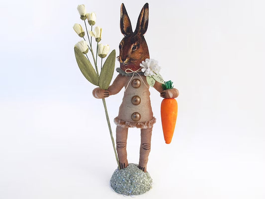 Bunny Face Garden Hare Figure | Vintage by Crystal Spun Cotton Ornament