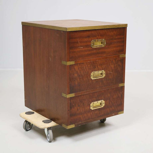 Vintage English Campaign-Style Brass-Bound Chest, Three Drawers (58 cm H)