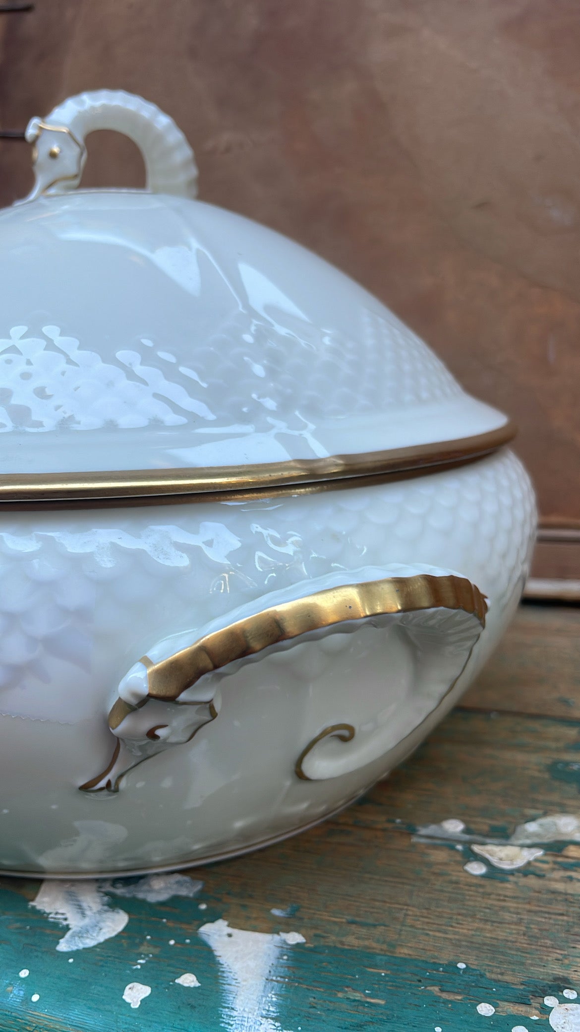 Bing & Grøndahl White Opaline Tureen with Seahorse Finial