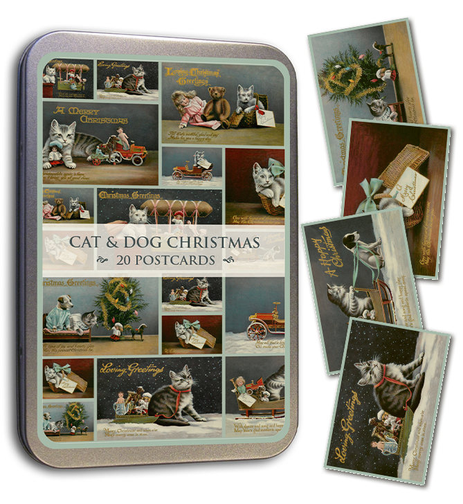 Cat & Dog Christmas Tin of Postcards | Skona Ting