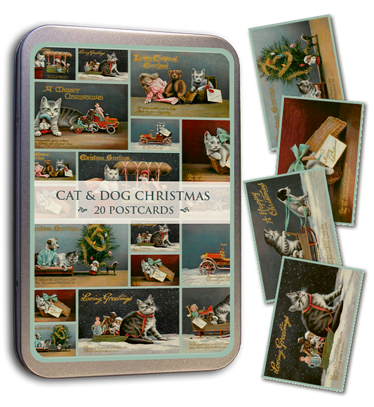 Cat & Dog Christmas Tin of Postcards  | Skona Ting
