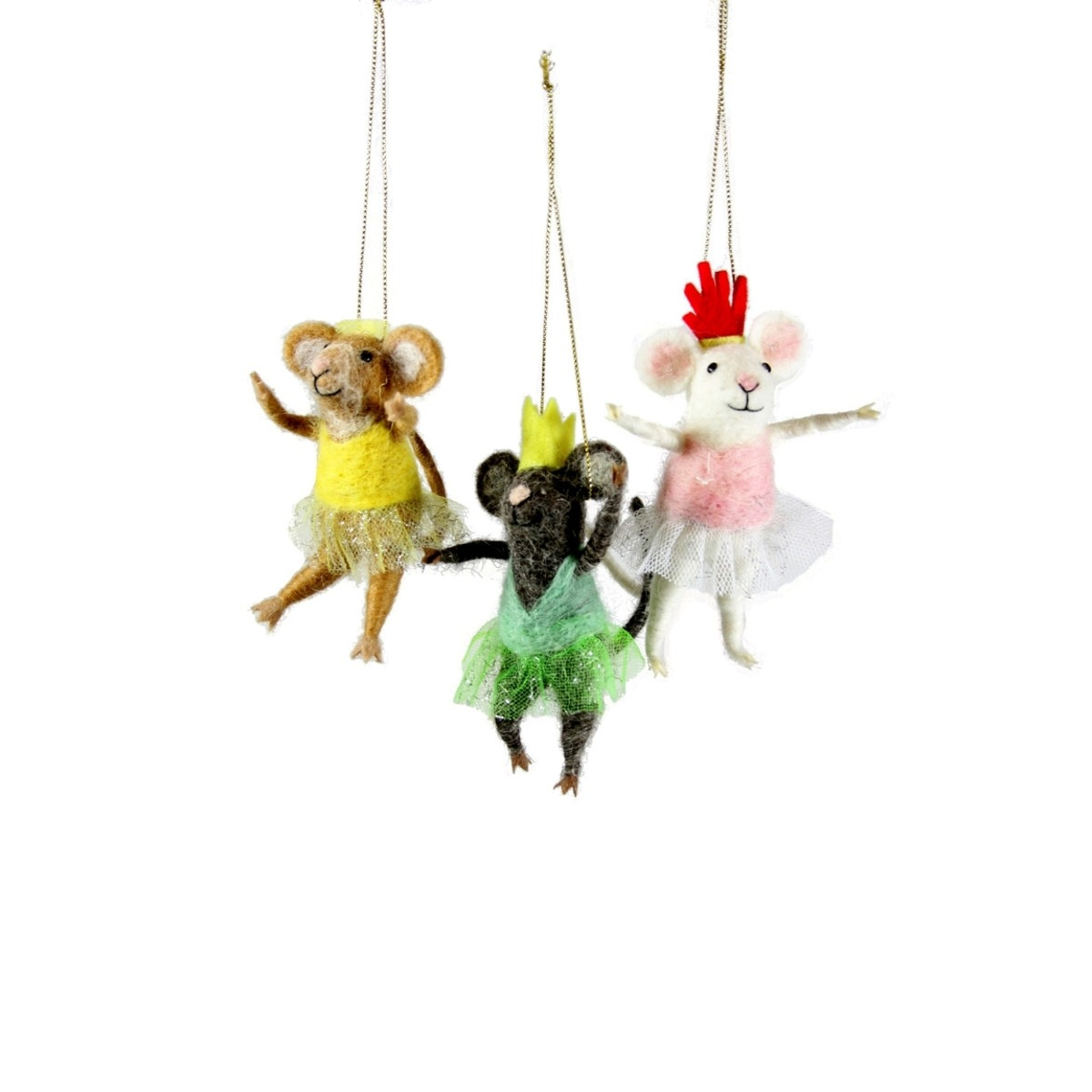 Cody Foster felt ballerina mice in yellow, green and pink, sold individually