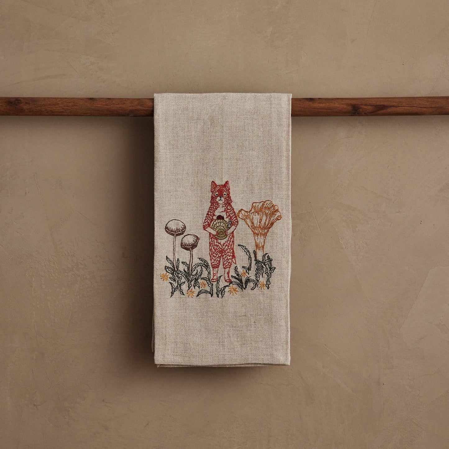 Fox with Mushrooms Tea Towel by Coral & Tusk, lifestyle view