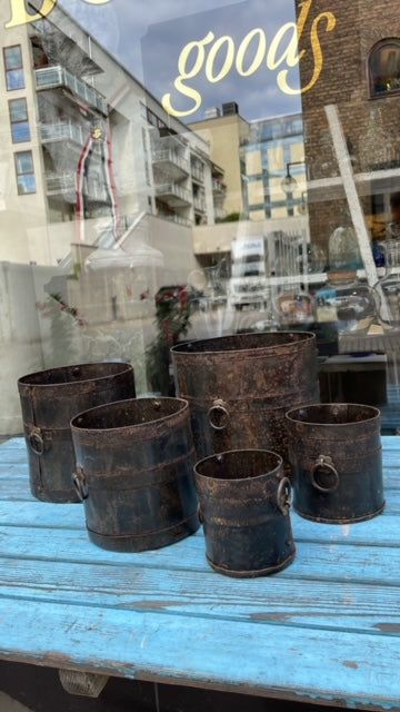 Set of 5 Antique Metal Buckets