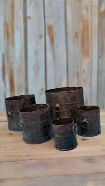 Set of 5 Antique Metal Buckets