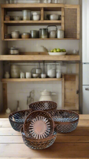 Antique Woven Metal Baskets