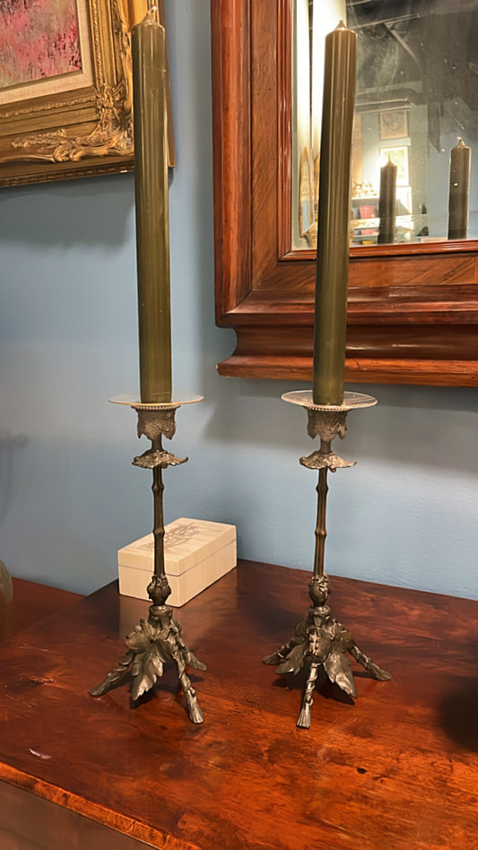 Set of Two Antique French Brass Candlesticks - Ferdinand Barbedienne