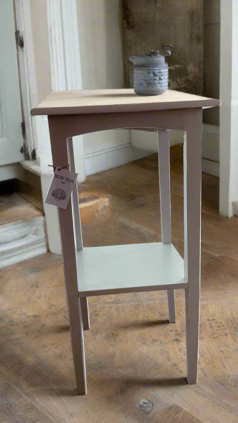Vintage Small White Square Table with Shelf