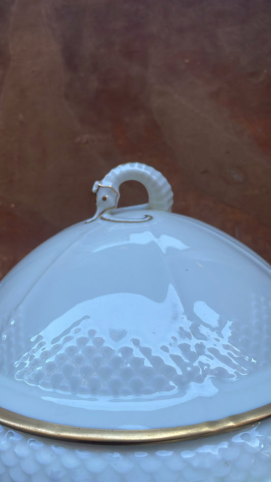 Bing & Grøndahl White Opaline Tureen with Seahorse Finial