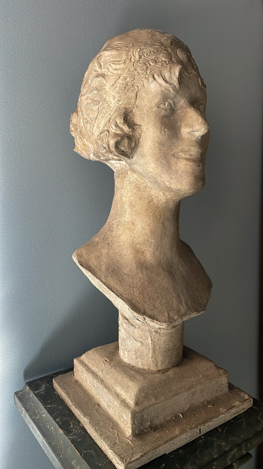 Plaster and Wood Bust, Queen Elizabeth of Belgium (Princess of Bavaria) 1925