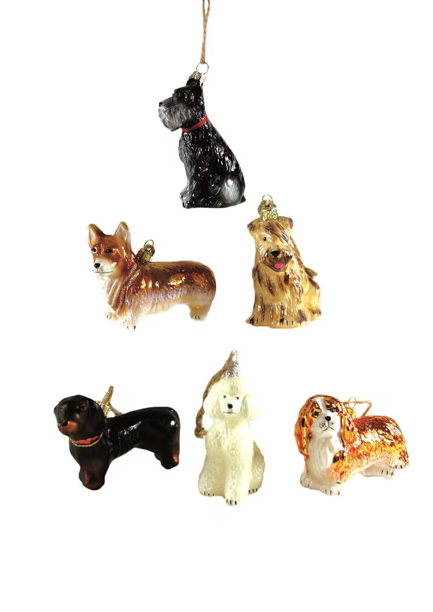 Glass Dog Ornaments – Six Breeds