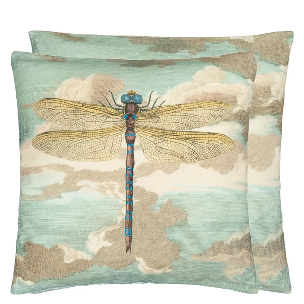 Dragonfly Over Clouds Sky Blue Cushion - John Derian