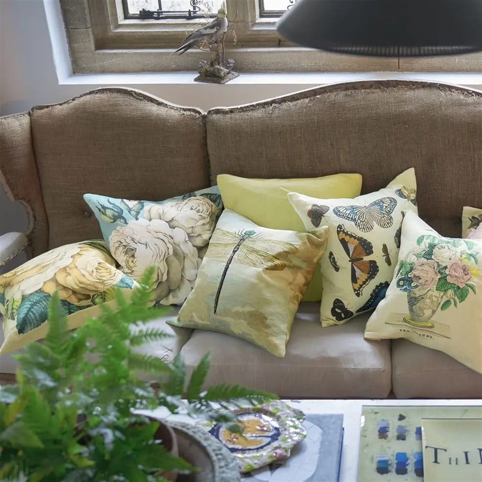 Dragonfly Over Clouds Sky Blue Cushion - John Derian