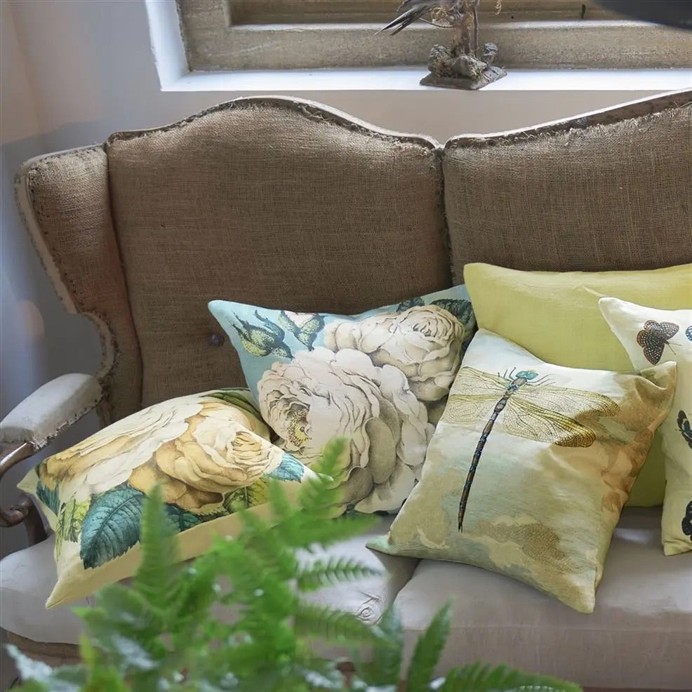 Dragonfly Over Clouds Sky Blue Cushion - John Derian