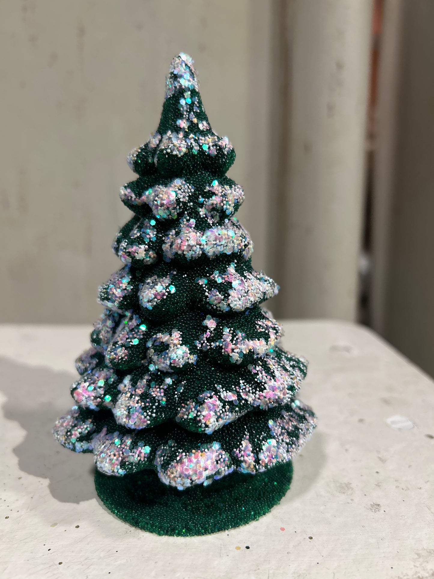 Small Green with Frost Christmas Tree - Beaded Papier Mâché | Ino Schaller