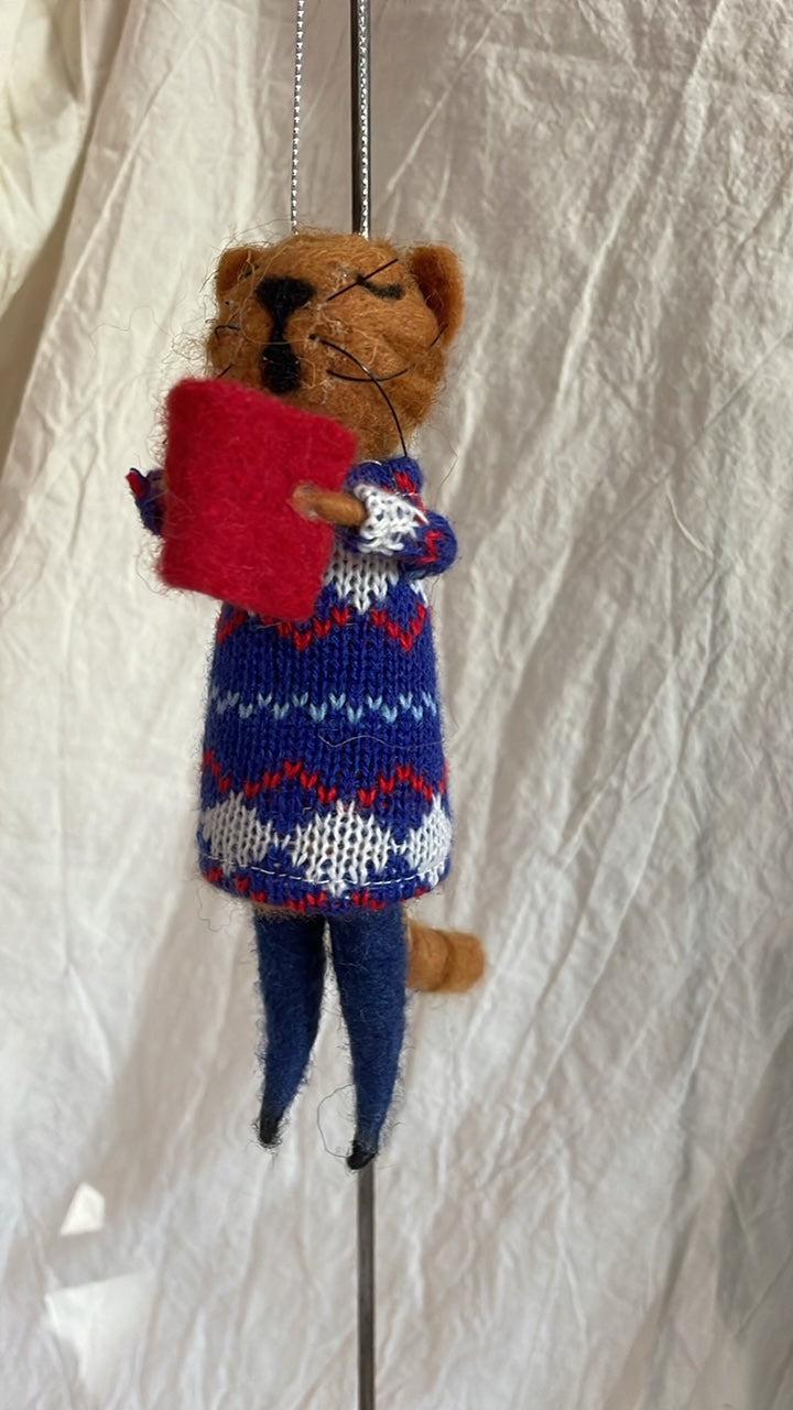 Blue Sweater Choir Cat | Christmas Ornament