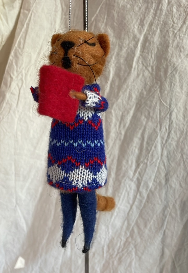 Blue Sweater Choir Cat | Christmas Ornament