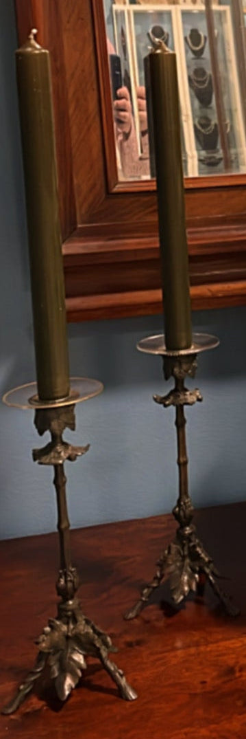 Set of Two Antique French Brass Candlesticks - Ferdinand Barbedienne