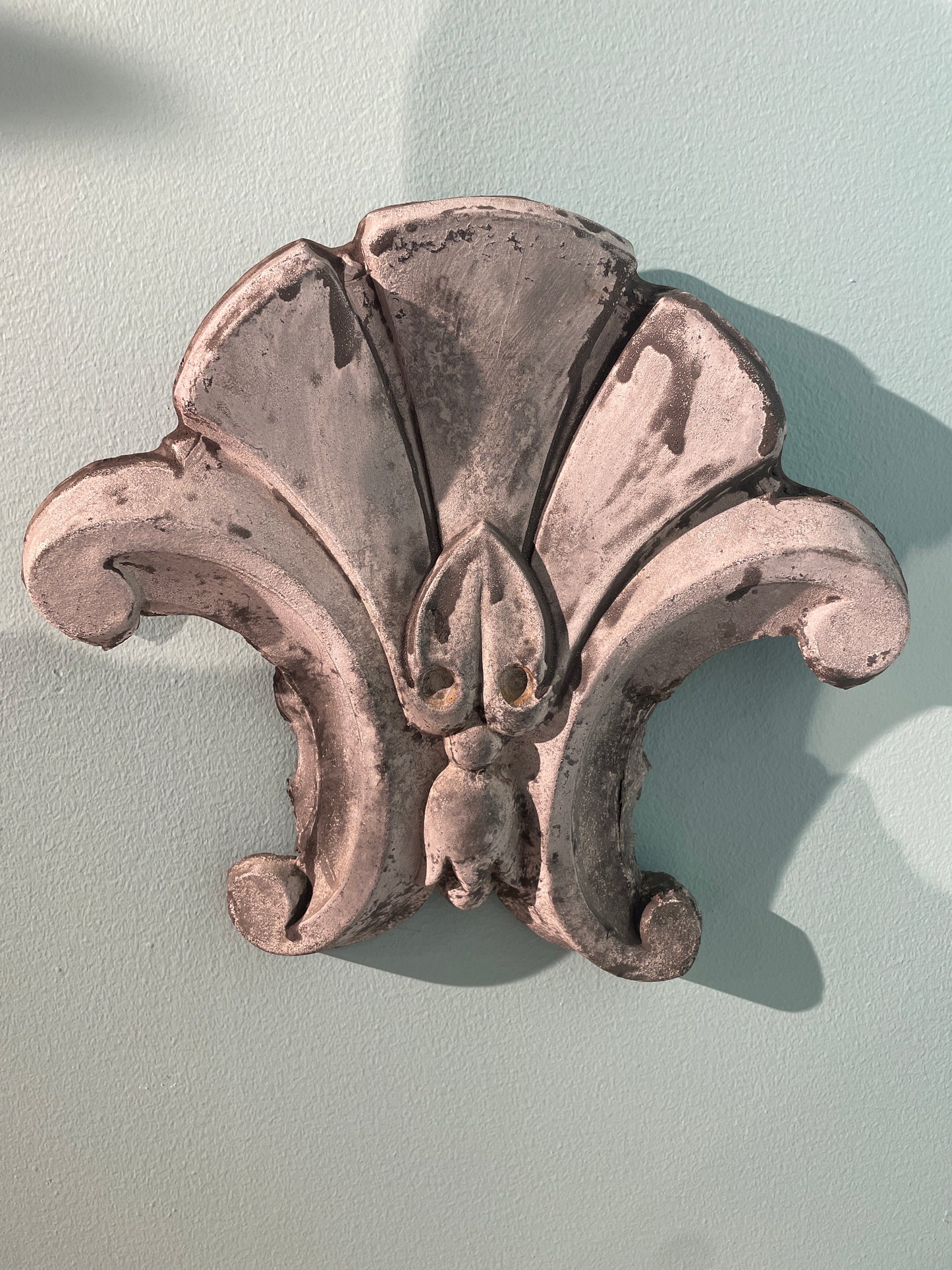 Set of Two Antique French Fleur de Lis Ridge Rooftop Finials -Old Zinc