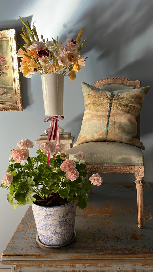 Dragonfly Over Clouds Sky Blue Cushion - John Derian