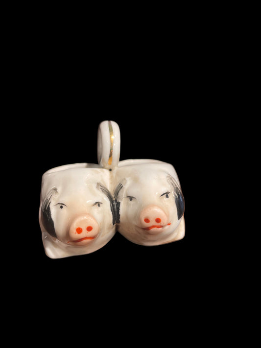 French Porcelain Double Pig Condiment Holder (c. 1900)