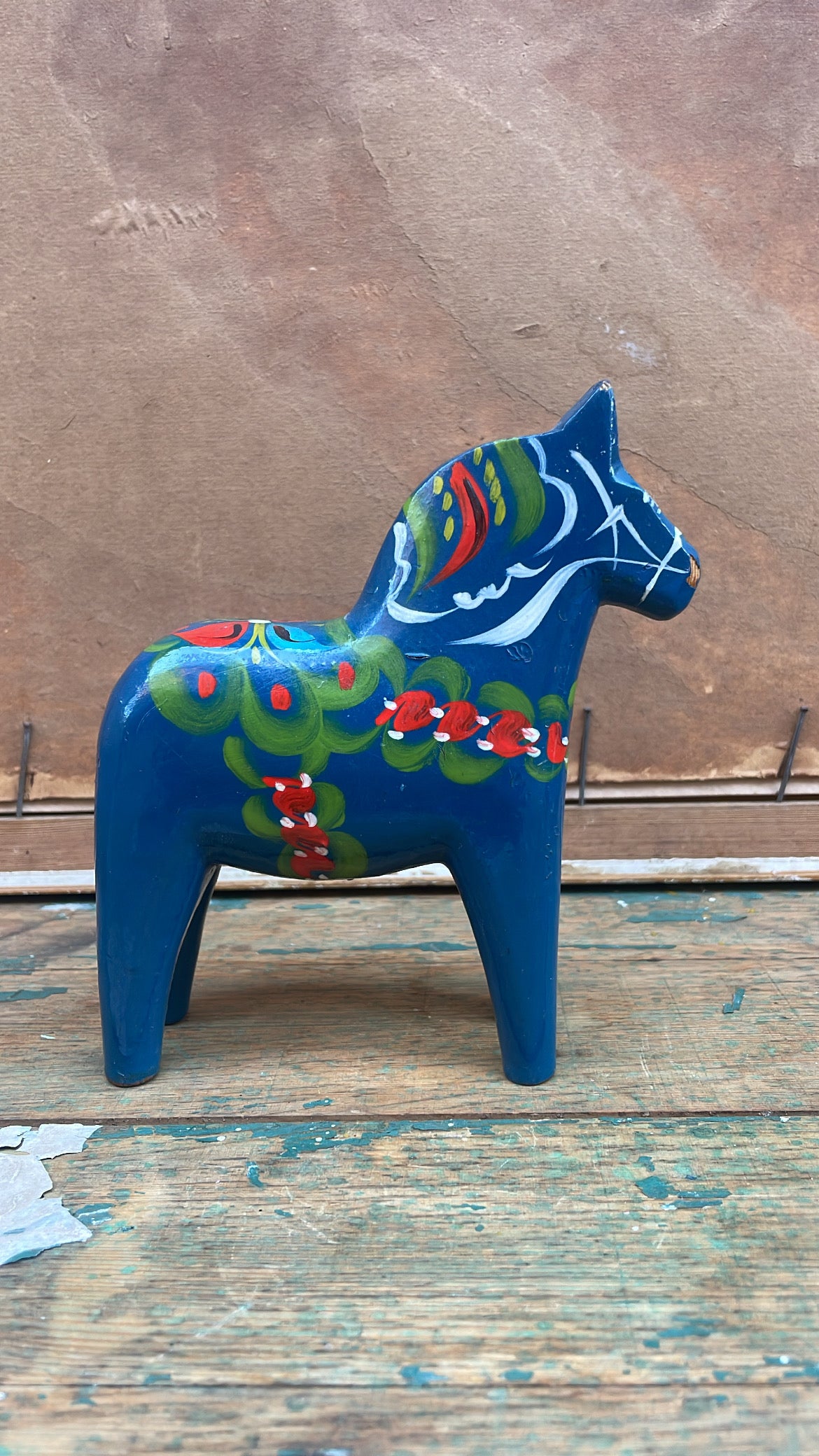 Antique Swedish Dala Horse, Deep Blue