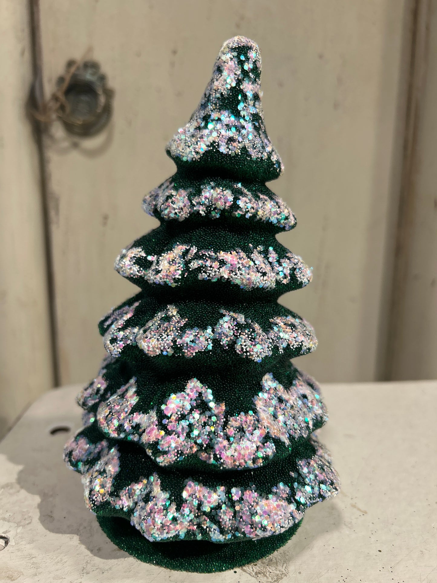 Green with Frost Christmas Tree - Beaded Papier-Mache| Ino Schaller