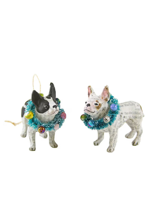 French Bulldog Paper Mch Ornaments Two Styles