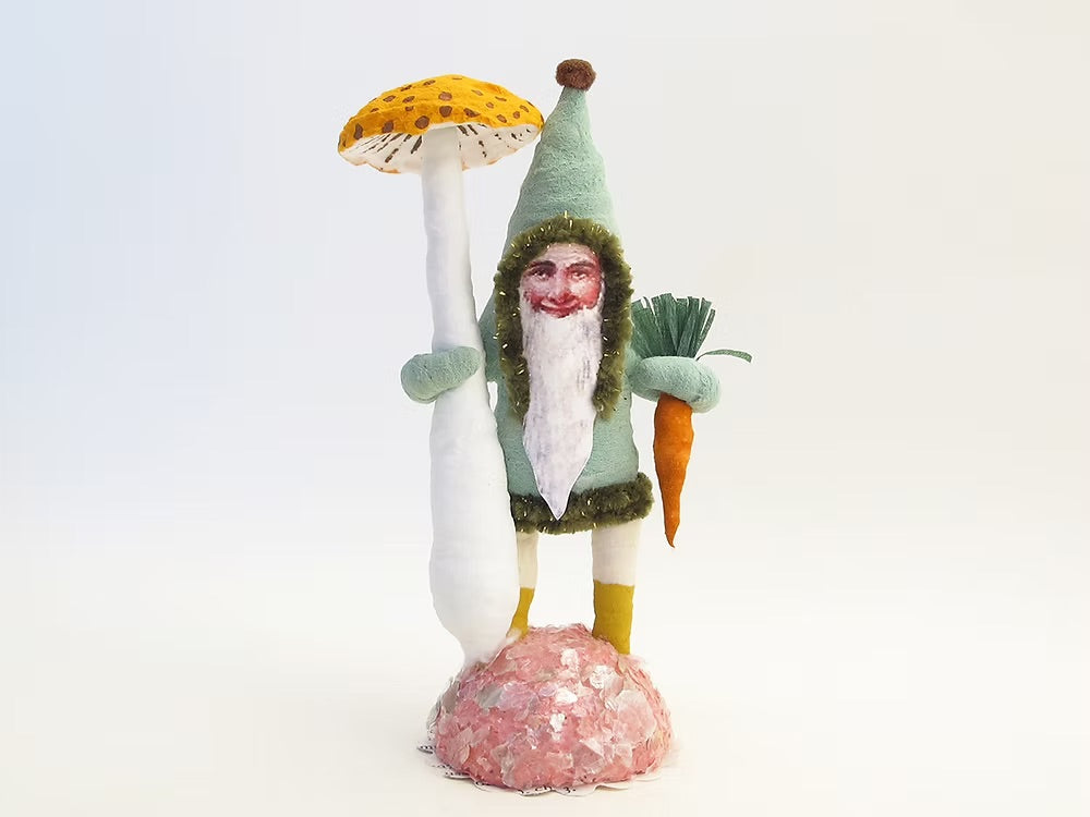 Field Gnome With Mushroom Figure | Vintage by Crystal Spun Cotton Ornament