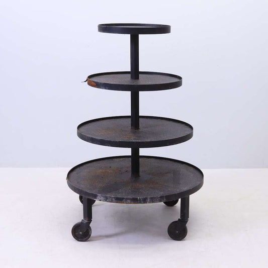 Vintage 4-Tier Metal Flower Stand on Casters – 130×90 cm