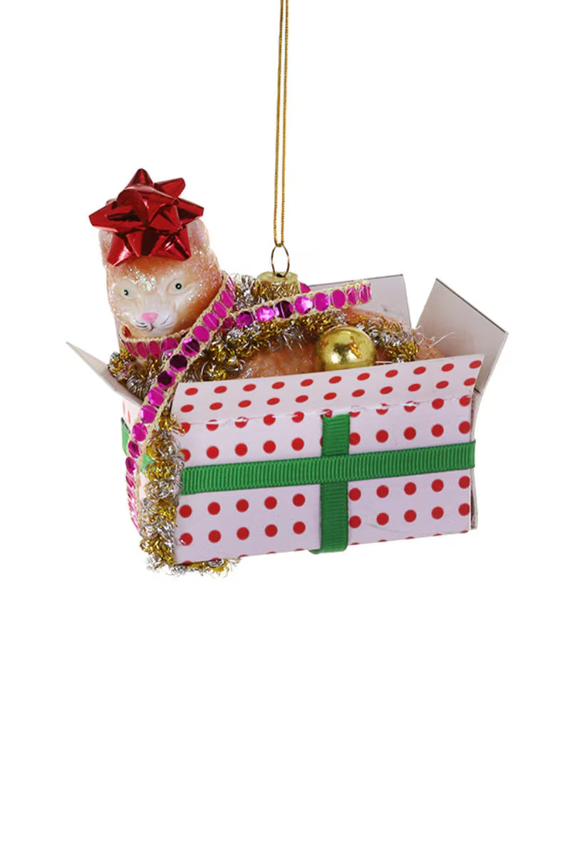 Christmas Kitty Glass Ornament