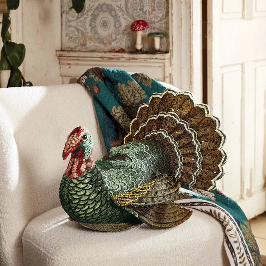 Beaded Turkey Novelty Plush Pillow- John Derian Company