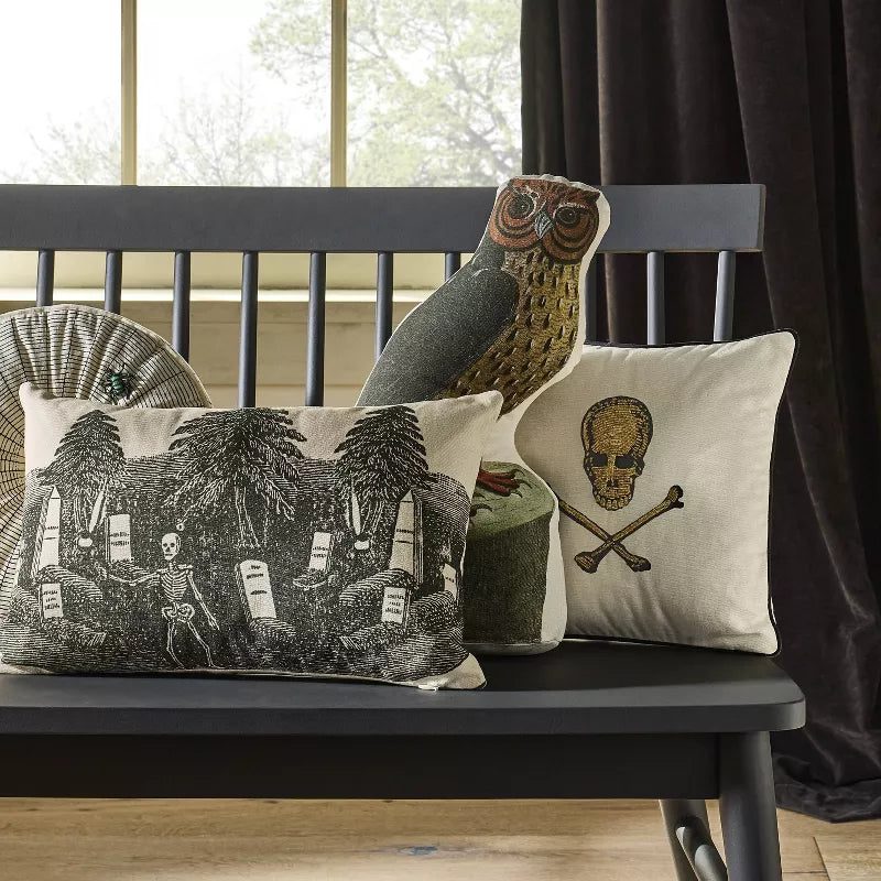 Rest In Peace Skeleton Graveyard Rectangle Throw Pillow - John Derian Company